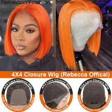 Load image into Gallery viewer, Ginger Orange Short Bob Lace Front Wigs 100% Human Hair Wigs Bob Lace Wigs For Women Blonde Orange Straight Brazilian Hair
