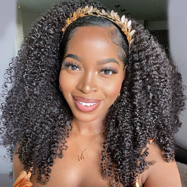 Headband Wig Human Hair Afro Kinky Curly Wigs Bob Wig Bouncy Jerry Curl Human Hair Wigs For Women Full Machine Wig 200 Density