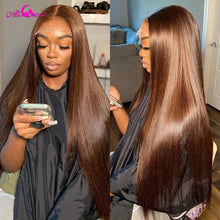 Load image into Gallery viewer, Chocolate Brown Lace Front Human Hair Wigs For Women 13x6 Lace Frontal Straight Wig Brown Colored 4x4 Lace Closure Remy Wig
