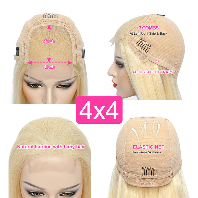 Straight HD 613 Blonde Lace Frontal Wig 13x4 Bone Straight Lace Front Wigs For Women Cheap Human Hair 4X4 Lace Closure Wigs Remy