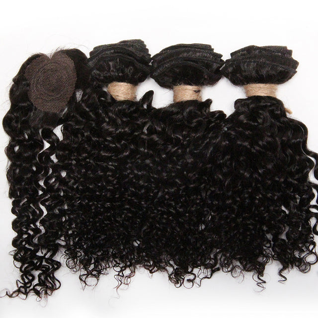 Short Brazilian Curly Hair Bundles With Closure Natural Human Hair Kinky Curly Bundles With Machine Made Closure For Women