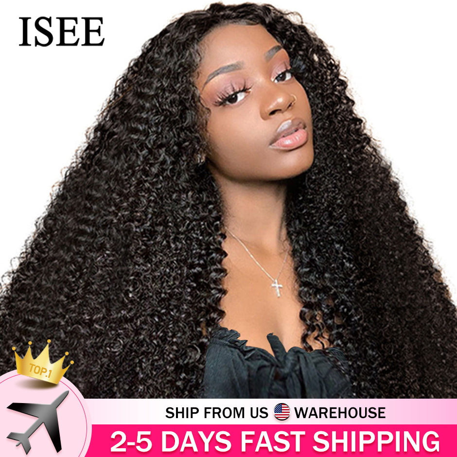 Mongolian Kinky Curly Wigs For Women ISEE HAIR Curly Lace Closure Wigs Curly Lace Front Human Hair Wigs Curly Lace Frontal Wig