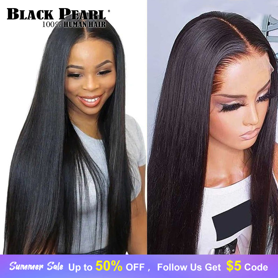 Black Pearl Malaysian Bone Straight Lace Front Wig For Women 4x4 Lace Closure Wig 13X4 Transparent Lace Frontal  Human Hair Wig