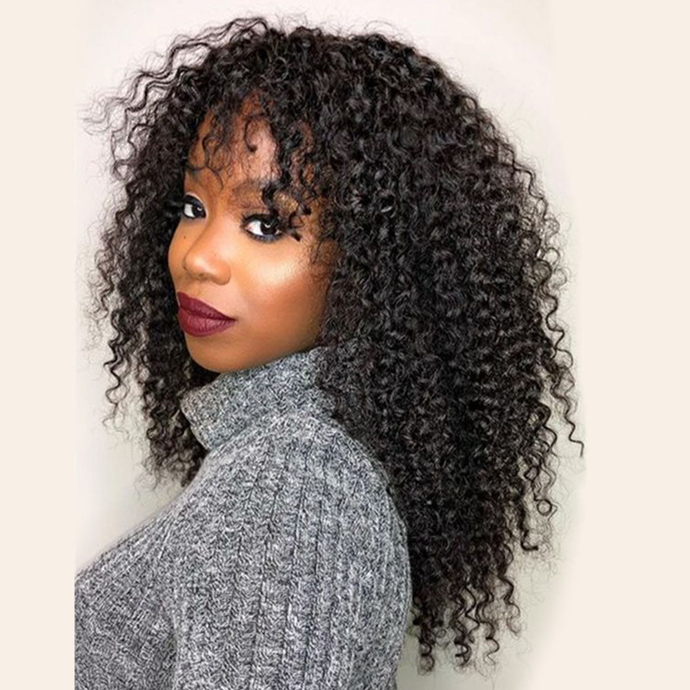 Jerry Curly Human Hair Wigs With Bangs Brazilian Water Wave Wigs For Women Curly Human Hair Wigs Full Machine Made No Lace Wig