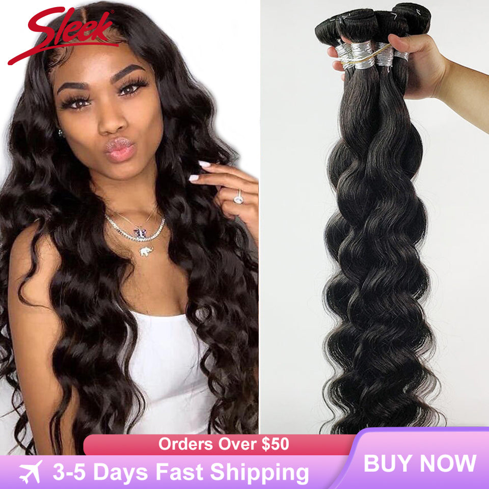 Sleek Body Wave Bundles 1/3/4 Pcs 30 32 34 36 Inch Bundles 100% Human Hair Peruvian Hair Weave Bundles Remy Hair Extensions